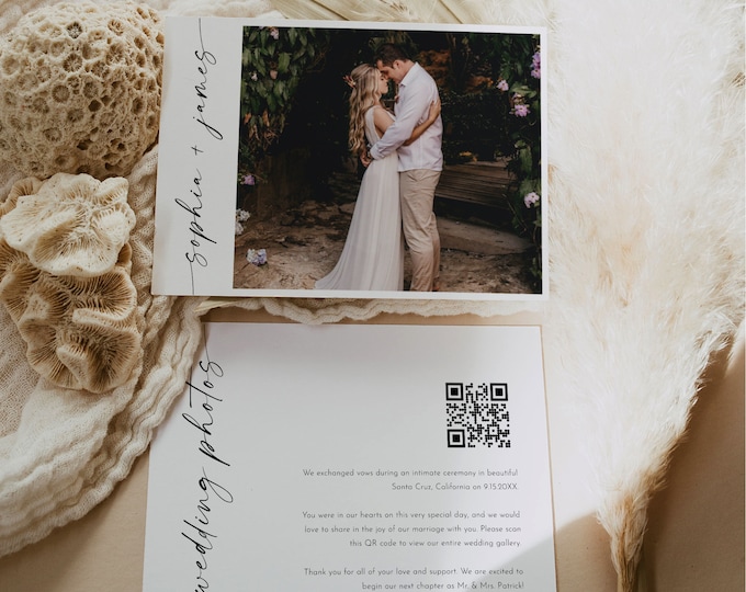 Elopement Announcement, Wedding Photos QR Code Card, Wedding Photo Gallery QR Code Card, Editable Template, Templett, 5x7 #0034W-102WPQR