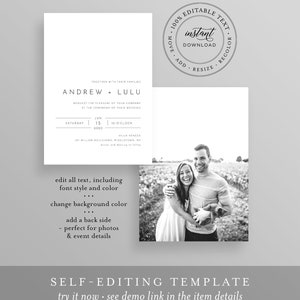 Modern Pocket Fold Wedding Invitation Set, Minimalist Invite & Enclosure Cards, Instant Download, 100% Editable Template, Templett 094PF image 5