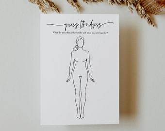Guess the Dress Game, Bridal Shower Wedding Dress Game, Draw Dress, Minimalist, Instant Download, Editable Template, Templett #0009-351BG