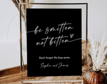 Bug Spray Sign, Classic Black Outdoor Wedding Ceremony, Be Smitten Not Bitten, 100% Editable Template, Instant Download, Templett #0034B-71S
