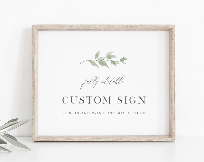 Custom Wedding Sign Template, Whisper Greenery, Bridal Shower Sign, Create Any Sign Unlimited Times, INSTANT DOWNLOAD, Templett #0004B-160CS