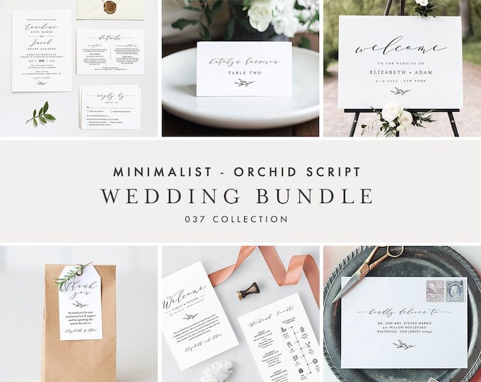 Minimalist Wedding Bundle, Classic Wedding Essential Templates, Invitation Suite, 100% Editable Text, Instant Download, Templett #037-BUNDLE