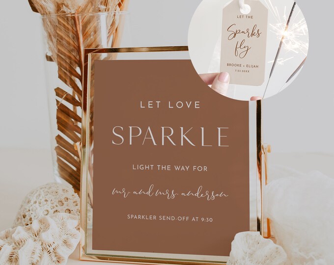 Sparkler Send Off Sign and Tag, Boho Wedding, Terracotta, 100% Editable Template, Personalize Sparkler Sign and Tag, Templett #0020-101SPR