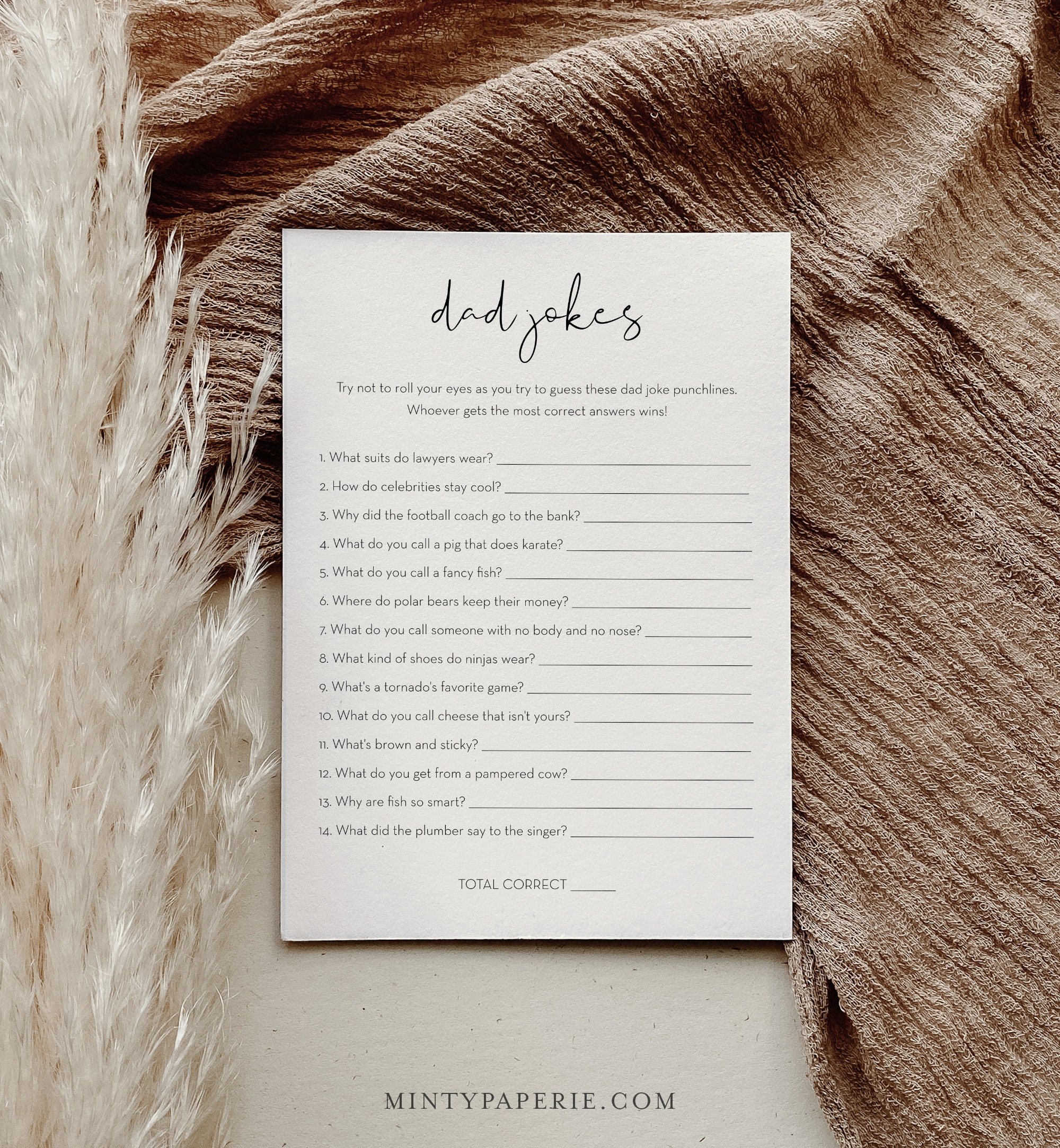 Dad Jokes Baby Shower Game, Funny Jokes and Riddles, Minimalist Baby Shower, 100% Editable Template, Instant, Templett, 5x7 #0031-345BASG Dad Jokes Baby Shower Game, Funny Jokes and Riddles, Minimalist Baby Shower, 100% Editable Template, Instant, Templett, 5x7 #0031-345BASG