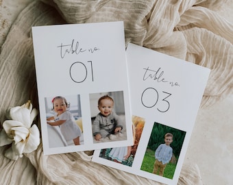 Photo Table Number Card, Childhood Pictures, Minimalist Wedding Table, Add Your Image, Editable Template, Instant, 4x6, 5x7 #0031-211TC