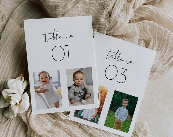 Photo Table Number Card, Childhood Pictures, Minimalist Wedding Table, Add Your Image, Editable Template, Instant, 4x6, 5x7 #0031-211TC