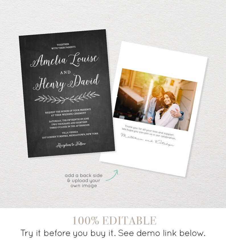 Wedding Invitation Set, Pocket Fold, Printable Calligraphy Invite & Enclosure Cards, Instant Download, 100% Editable Template, Templett 012 image 4