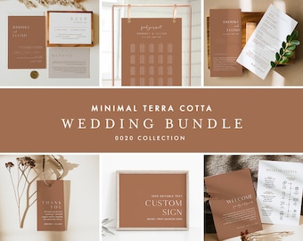 Wedding Bundle, Minimal Terracotta Wedding Essential Templates, Invitation Suite, Editable Text, Instant Download, Templett #0020-BUNDLE