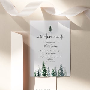 Baby Shower Invitation, Rustic Pine Tree Winter Baby Shower, Adventure Awaits, Editable Template, INSTANT DOWNLOAD, Templett 073-133BA image 4