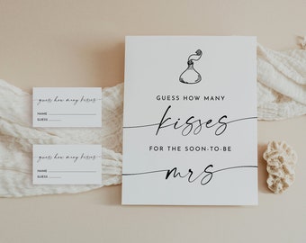 How Many Kisses Bridal Shower Game, Hershey Kisses Game, Minimalist Bridal Shower Printable, Sign & Ticket, Instant Download #0034W-29BRG