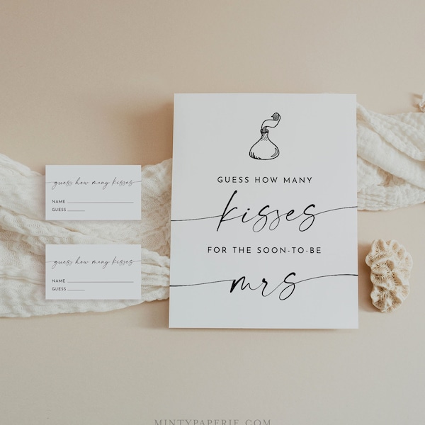 How Many Kisses Bridal Shower Game, Hershey Kisses Game, Minimalist Bridal Shower Printable, Sign & Ticket, Instant Download #0034W-29BRG