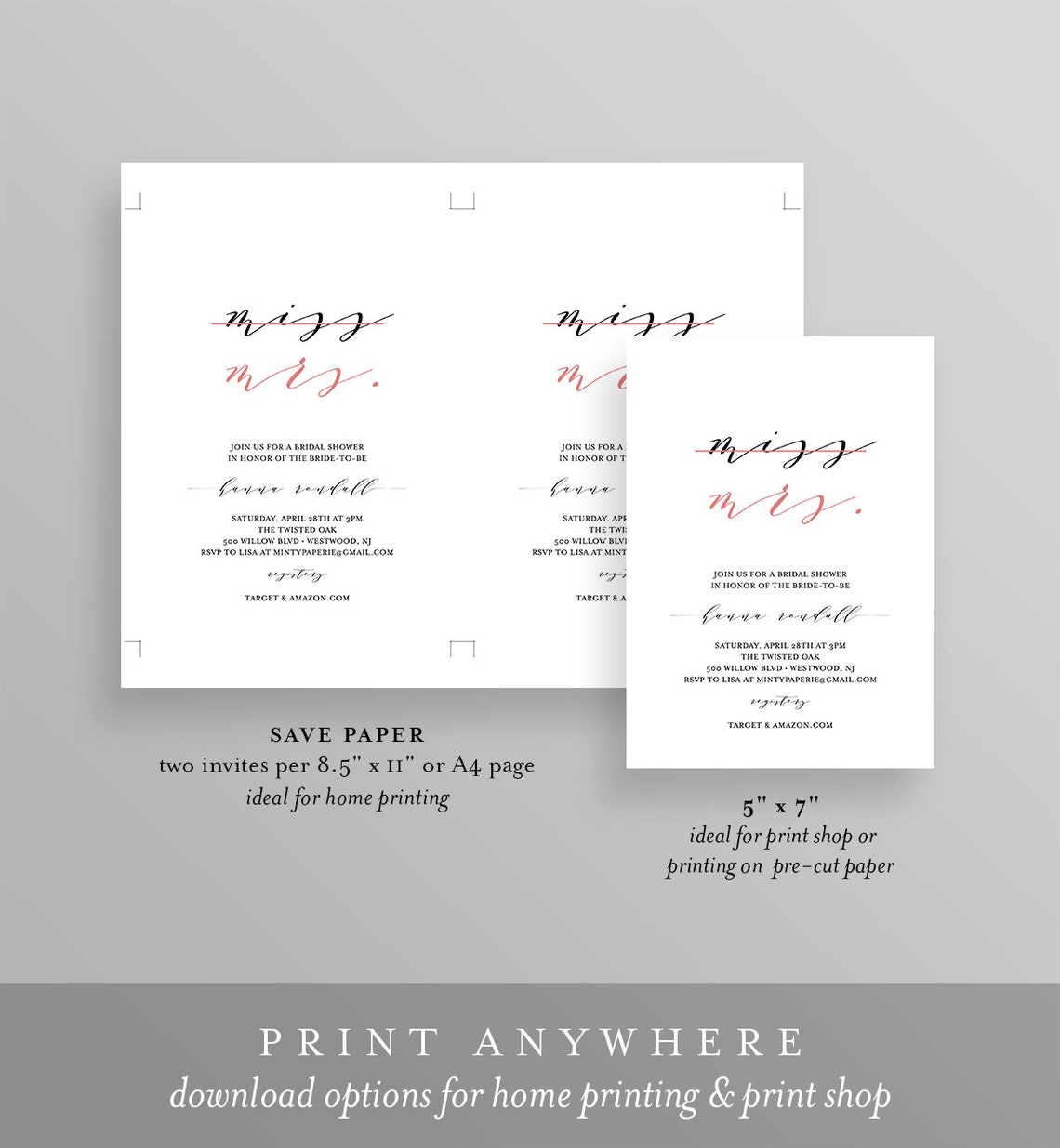 Bridal Shower Invitation Template INSTANT DOWNLOAD 100 Etsy