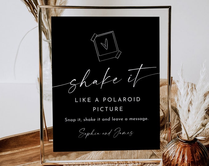 Shake It Like a Polaroid Picture, Photo Guest Book Sign, Modern Wedding, Editable Template, Classic Black, Instant, Templett 8x10 #0034B-35S