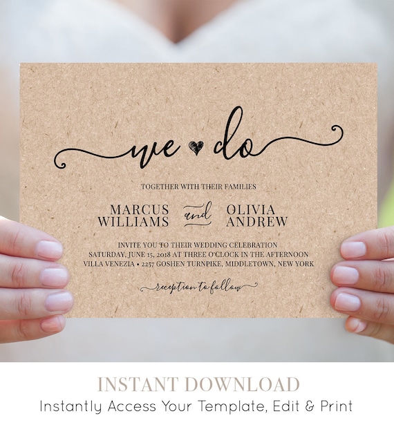 We Do Wedding Invitation Template Printable Heart Wedding | Etsy UK
