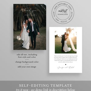 Wedding Photo Thank You Card, Minimal, Custom Thank You Card Template, 100% Editable, Instant Download, Templett, Flat Card, 5x7 045-186TYC image 3