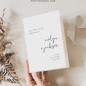 Minimalist Wedding Program Template, Modern Order of Service, Wedding Timeline, Instant Download, 100% Editable, Templett, DIY #0031-146WP
