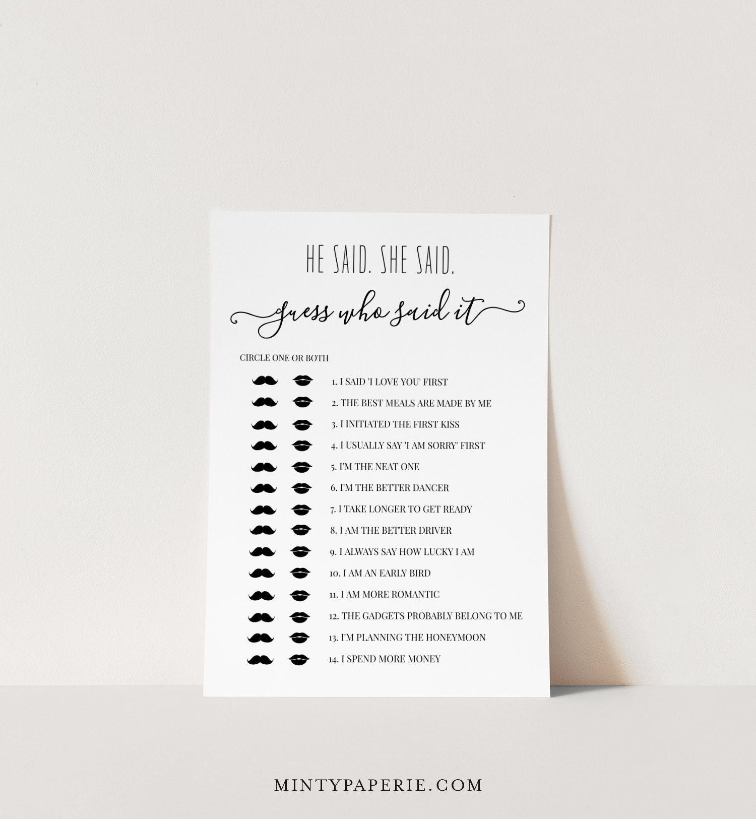 He Said She Said Game Printable Bridal Shower Game Guess Who Said