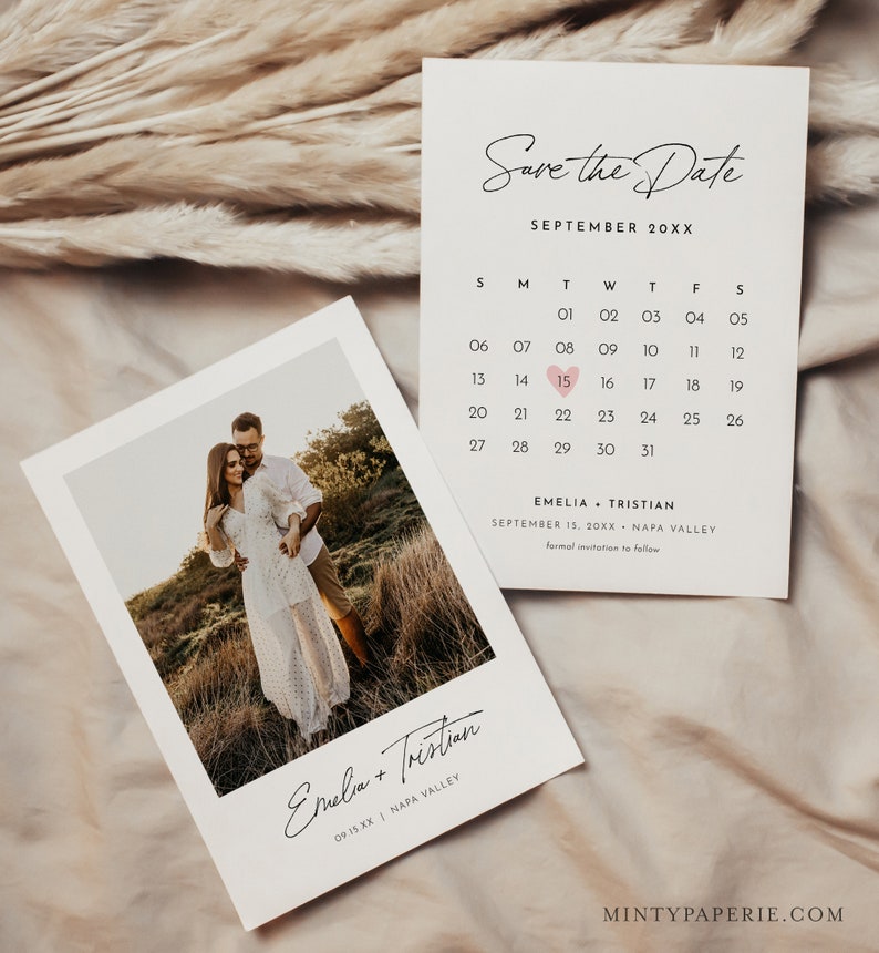 Save the Date Card Template, Calendar, Photo Card, Printable Wedding Date Card, Instant Download, 100% Editable, Templett, 5x7 0024-188SD image 4