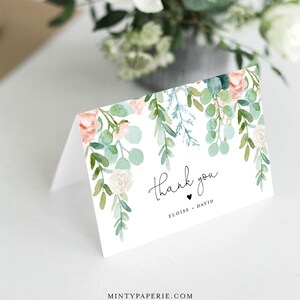 Lush Garden Thank You Card, Greenery Wedding / Bridal Shower, Editable Template, Flat and Folded, Instant Download, Templett #068A-155TYC image 4