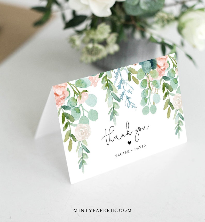 Lush Garden Thank You Card, Greenery Wedding / Bridal Shower, Editable Template, Flat and Folded, Instant Download, Templett #068A-155TYC image 4