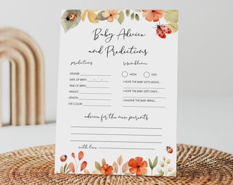 Ladybug Baby Predictions & Advice Card, Printable Girl Baby Shower Game, Editable Template, Instant Download, Templett #0069-02BAG