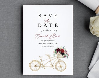 Bicycle Save the Date Template, Printable Boho Tandem Bike Wedding Date Card, Instant Download, 100% Editable Text, Templett, DIY #062-145SD