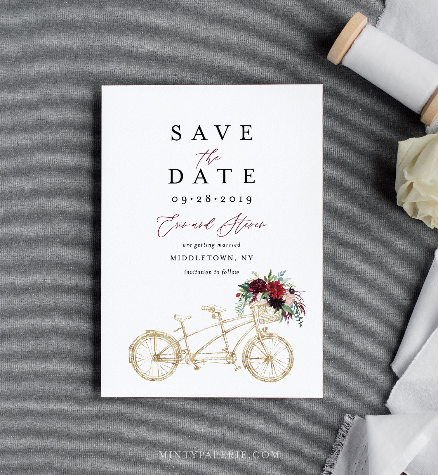 Bicycle Save the Date Template Printable Boho Tandem Bike Wedding Date Card Instant Download 100 Editable Text Templett DIY 062 145SD