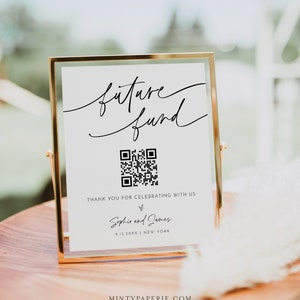 Future Fund Sign, Venmo Honeymoon Fund, Wishing Well, Wedding Cash Gift, Minimalist, Editable Template, Instant, Templett, 8x10 #0032-28S