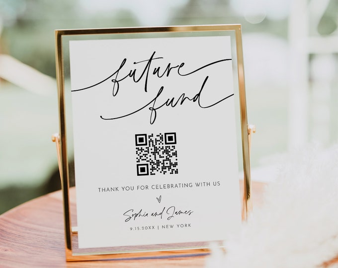 Future Fund Sign, Venmo Honeymoon Fund, Wishing Well, Wedding Cash Gift, Minimalist, Editable Template, Instant, Templett, 8x10 #0032-28S