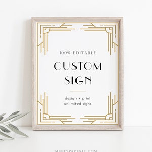 Art Deco Custom Sign Template, Minimal Retro Wedding or Bridal Shower ...