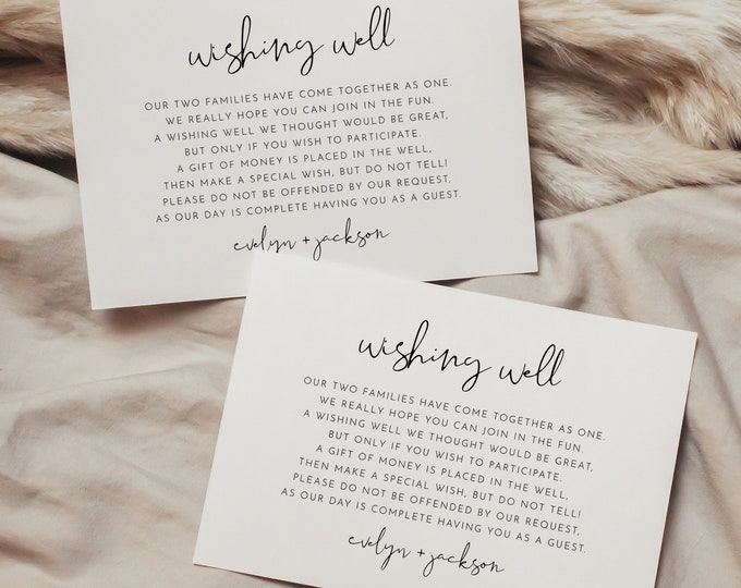 Wishing Well Card Template, 100% Editable, Honeymoon Fund Card, Minimalist Wedding Poem, Enclosure Card, Instant Download #0031-101WW