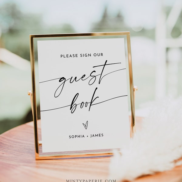 Wedding Guest Book Sign, Modern Script, Editable Template, Printable Guestbook, Tabletop Sign, Instant Download, Templett #0034W-01S