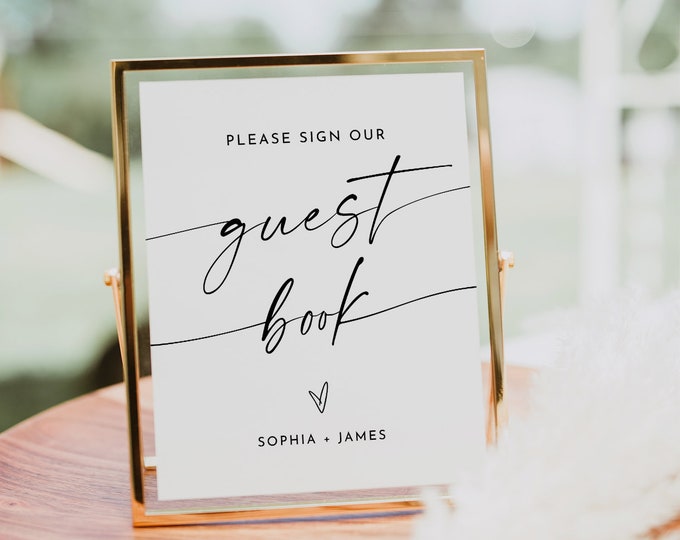 Wedding Guest Book Sign, Modern Script, Editable Template, Printable Guestbook, Tabletop Sign, Instant Download, Templett #0034W-01S