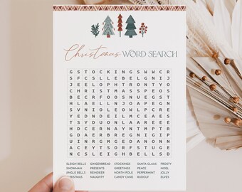 Christmas Word Search Game, Minimal Holiday Party Game, Christmas Family Puzzle, Printable Word Find, Instant Download, Templett #0033-139CG