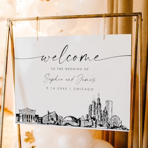 Cartello di benvenuto di Chicago, cartello per matrimonio sullo skyline della città di Chicago, download immediato stampabile, modello modificabile, Templett, 18x24, 24x36 #0047-353LS