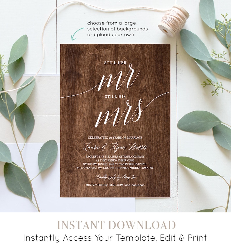 100/% Editable Template Mr and Mrs INSTANT DOWNLOAD Renew Vows Vow Renewal Invitation Template Wedding Anniversary Digital #034-108VR