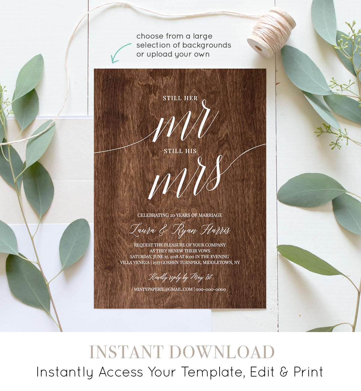 Change Of Date Roses Greenery Instant Download Vow Renewal Template