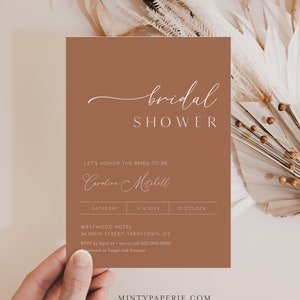 Boho Bridal Shower Invitation Template, Minimal Terracotta Couples Shower Invite, Earthy Wedding Shower, 100% Editable, Instant #029-312BS