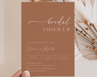 Boho Bridal Shower Invitation Template, Minimal Terracotta Couples Shower Invite, Earthy Wedding Shower, 100% Editable, Instant #029-312BS