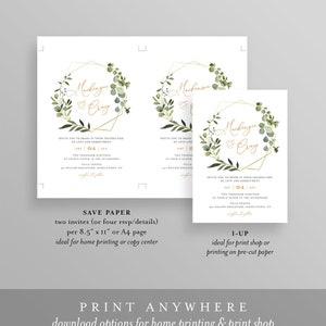 Greenery Wedding Invitation Template, Printable Invite, RSVP and Details, INSTANT DOWNLOAD, 100% Editable Text, DiY, Boho Wreath 056B image 4