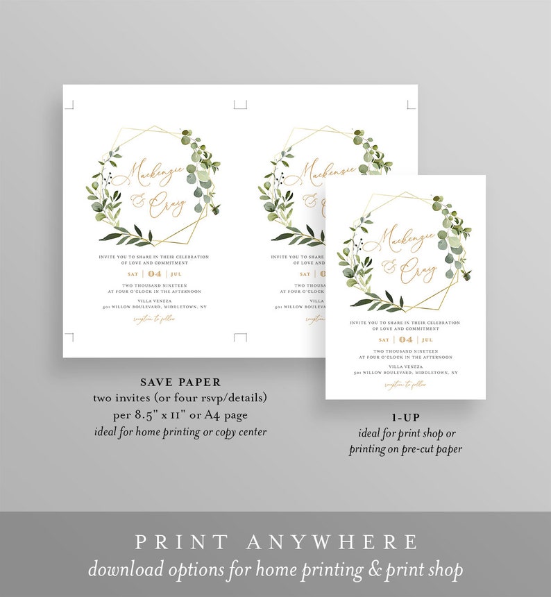 Greenery Wedding Invitation Template, Printable Invite, RSVP and Details, INSTANT DOWNLOAD, 100% Editable Text, DiY, Boho Wreath 056B image 4