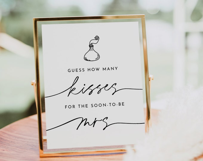 How Many Kisses Bridal Shower Game, Hershey Kisses Game, Minimalist Bridal Shower Printable, Sign & Ticket, Instant Download #0032-29BRG