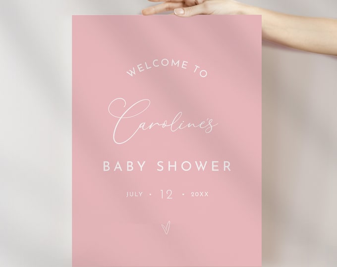 Girl Baby Shower Welcome Sign, Pink Baby Poster, Minimalist, 100% Editable Template, Instant Download, Templett #029-307LS