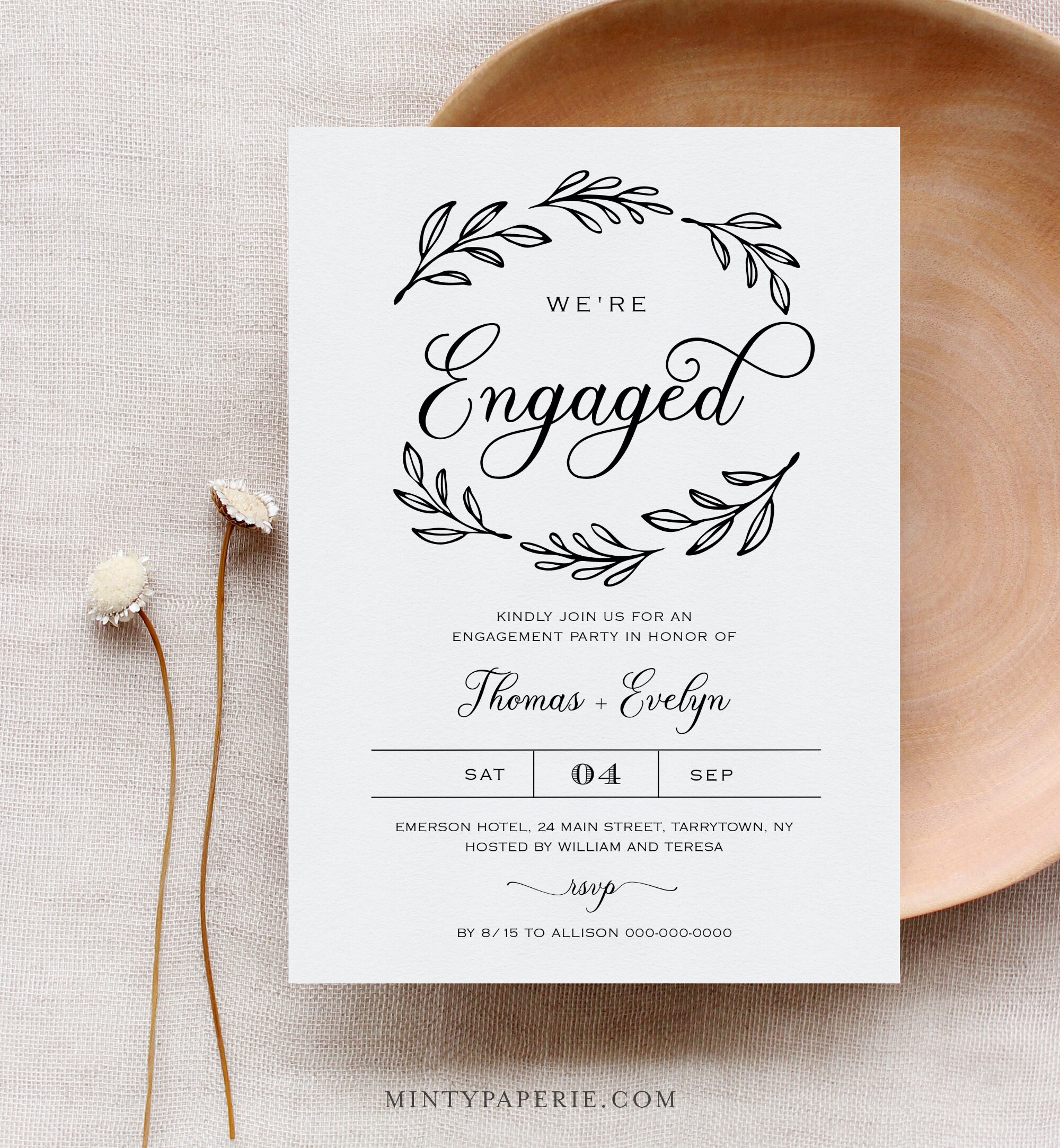 Engagement Invitation Template Printable Simple Wedding Etsy