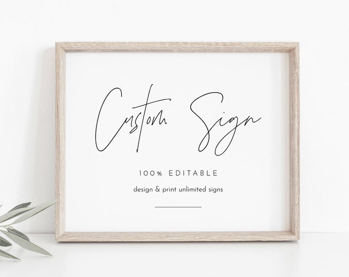 Custom Sign Template, Modern Minimalist Wedding or Bridal Shower Table Sign, Create Any Sign, INSTANT DOWNLOAD, Templett #0026-190CS