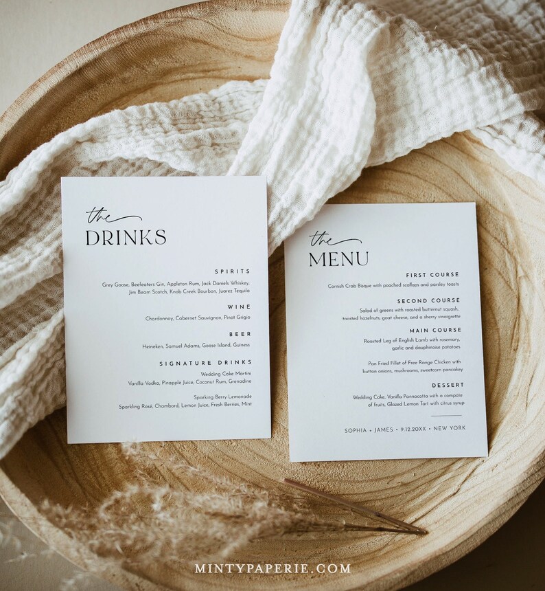 Dinner and Drink Menu Sign Printable Modern Wedding Etsy