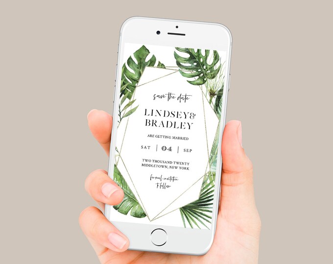 Tropical Save the Date, Electronic Invitation, Evite, Digital, Text Invite, INSTANT DOWNLOAD, 100% Editable Text, Templett #083-112SDD