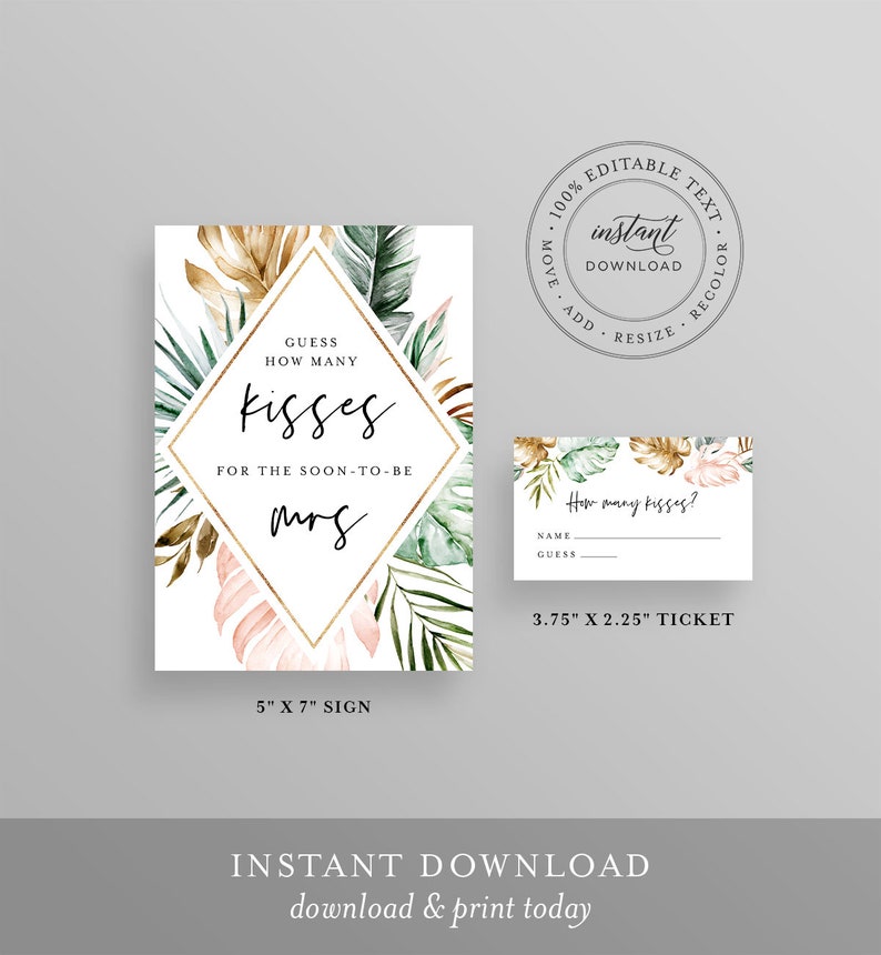 How Many Kisses Bridal Shower Game Hershey Kisses Game Etsy