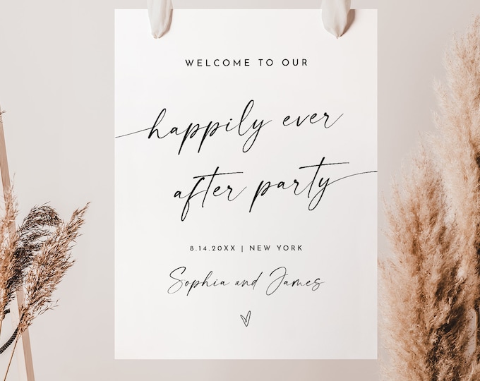 Happily Ever after Party Welcome Sign, Minimalist Wedding Sign, Bridal Shower, Editable Template, Templett, 18x24, 24x36 #0034W-326LS