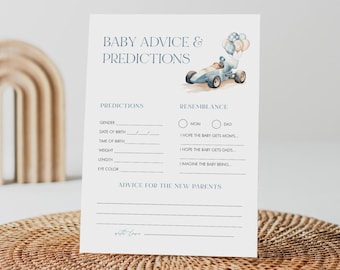 Wishes For Baby Card, Advice & Predictions for Baby, Vintage Race Car Boy Baby Shower, Editable Template, Templett, 5x7 #0068-29BAG